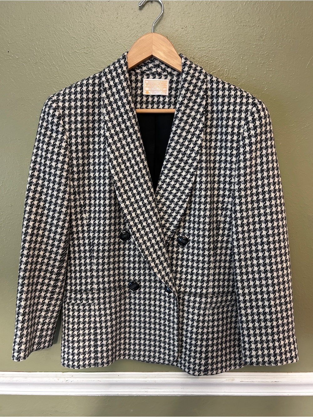Vintage Pendleton 100% Wool Houndstooth Blazer Poet Academia Style